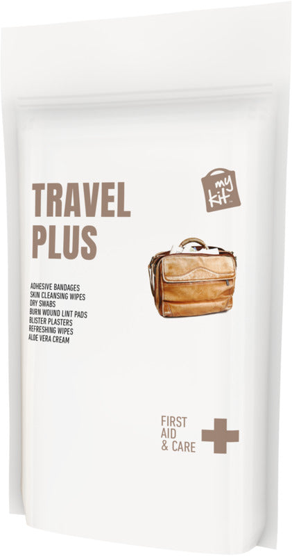 Travel PLUS First Aid Kit in White Kraft Pouch