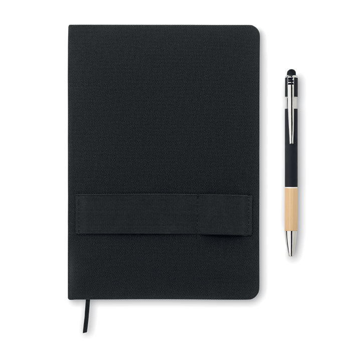 Phone holder hard cover notebook.