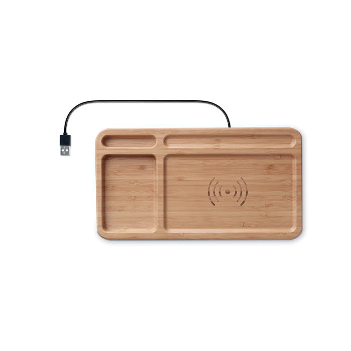 Bamboo Desk Storage with Wireless Charger