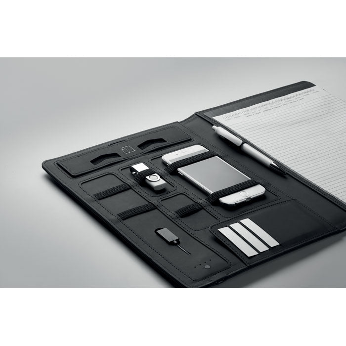 Linen Pu Conference Folder with Built in Wireless Charger