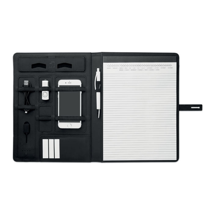 Linen Pu Conference Folder with Built in Wireless Charger