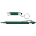 Branded Soft Touch Pen and Torch Gift Set with Window Box in Green