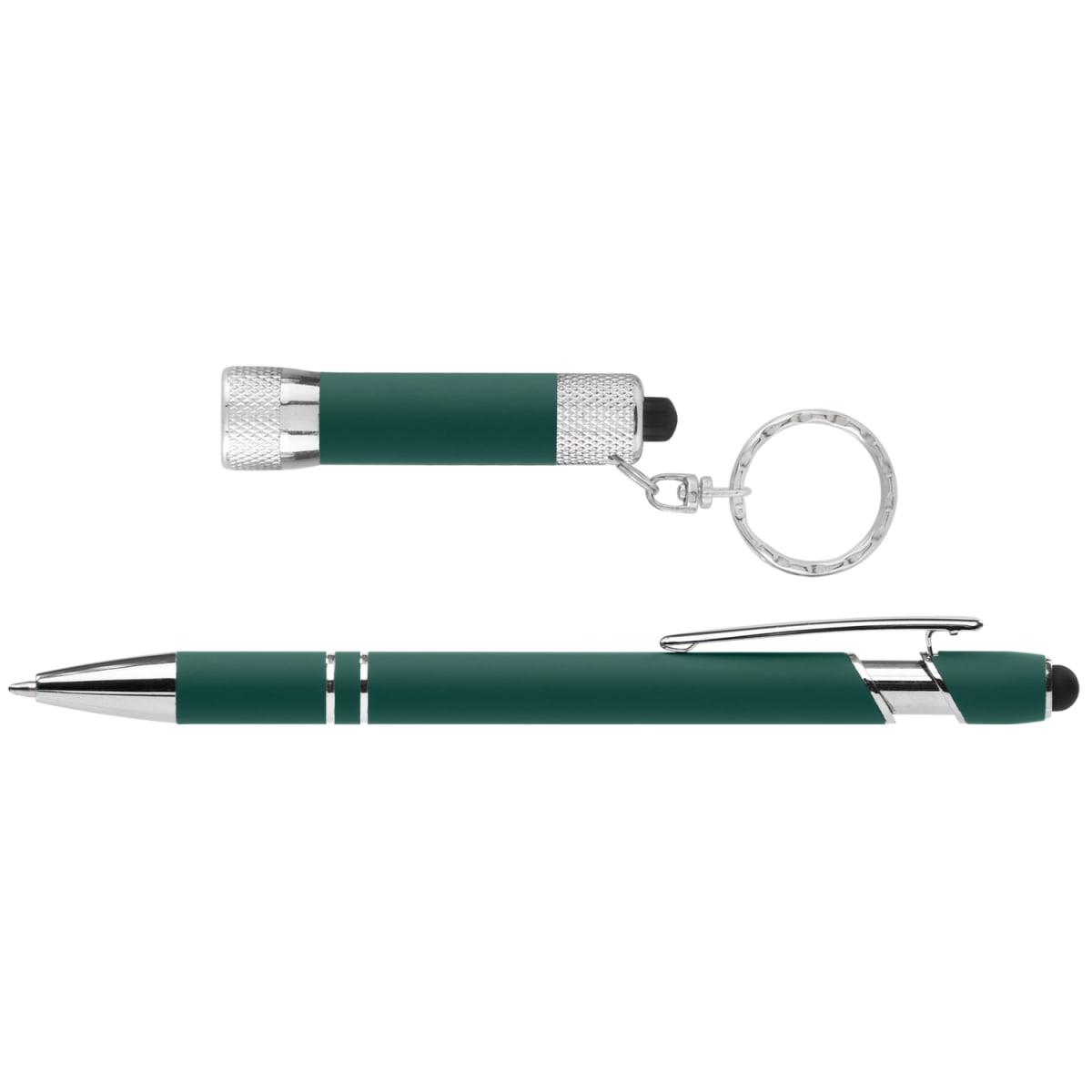 Branded Soft Touch Pen and Torch Gift Set with Window Box in Green