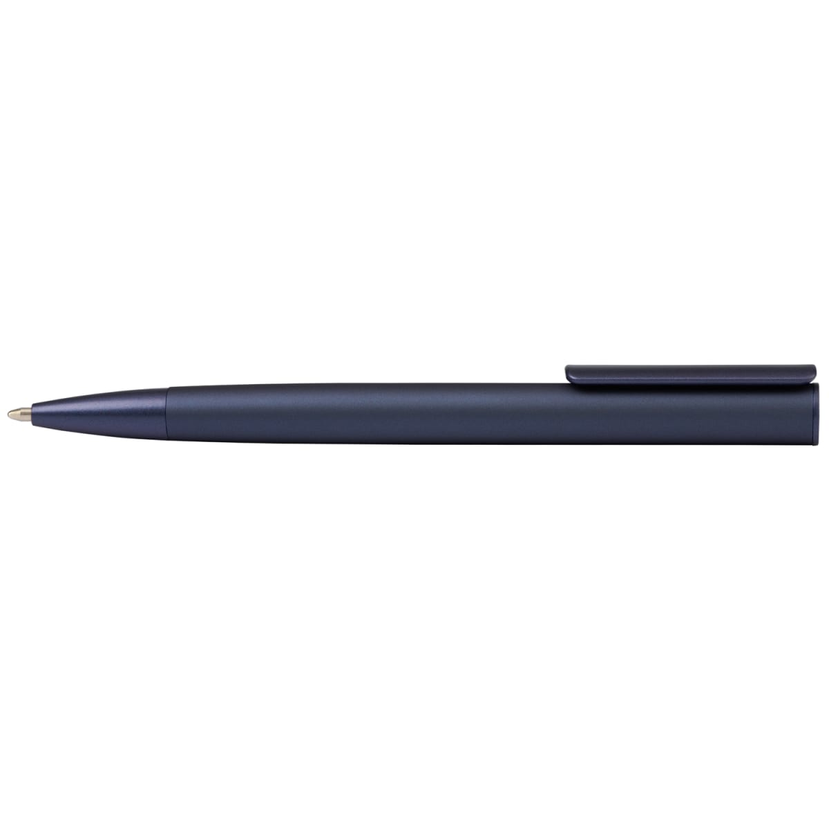 Branded Retractable Aluminium Pen with Rubberised Barrel in Navy Blue