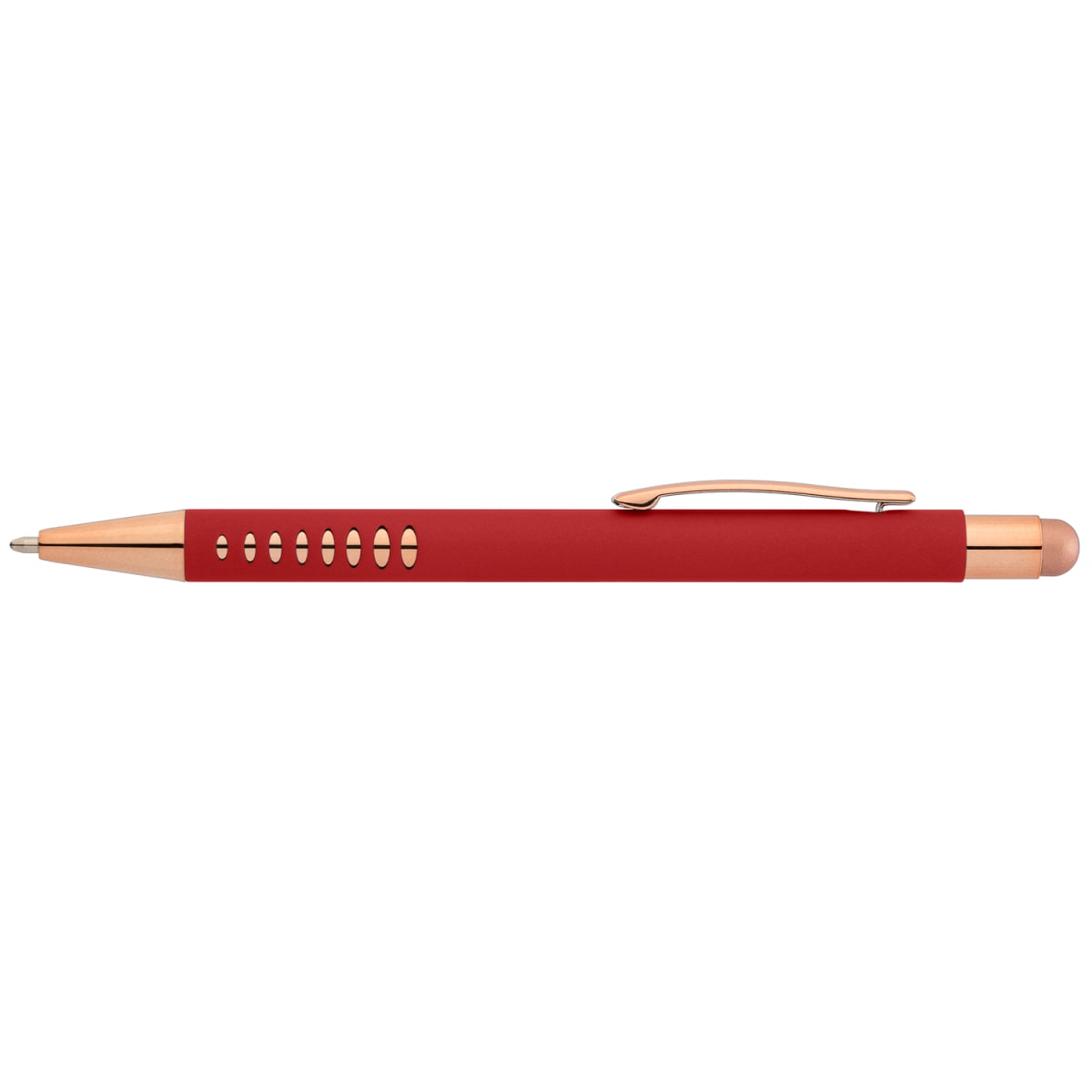 Branded Rose Gold Aluminium Stylus Pen with Cutouts in Red