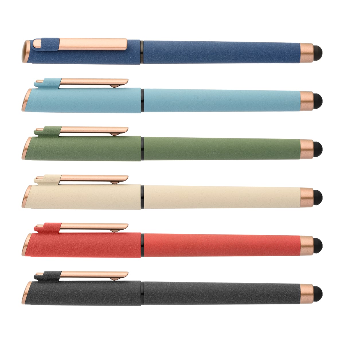 Branded Recycled Plastic Gel Pen with Stylus and Bronze Trim