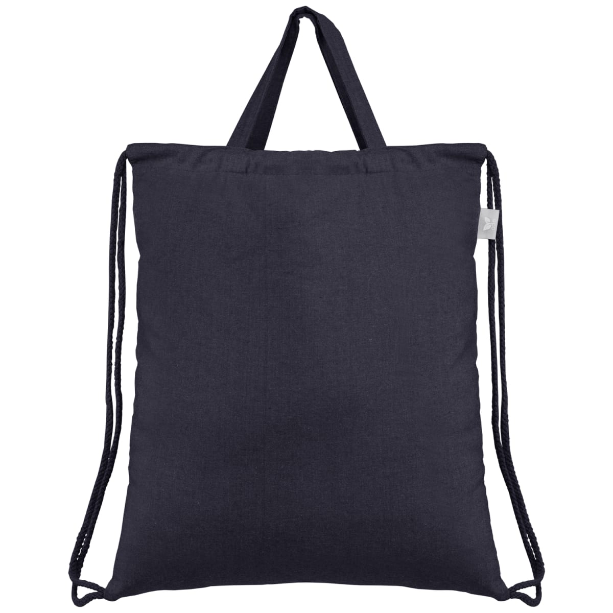 Branded Recycled Cotton Drawstring Bag with Top Handles in Navy Blue