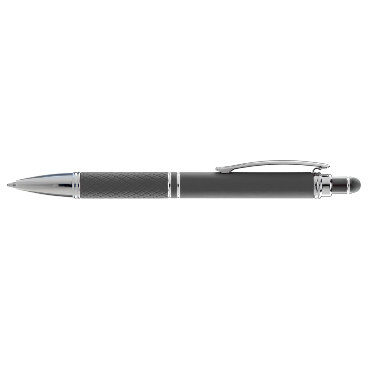 Branded Wide-Barrel Soft-Touch Metal Pen with Stylus in Taupe