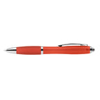 Branded Jewel Tone Ballpoint Pen with Coloured Grip in Red