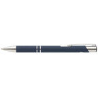 Branded Recycled Aluminium Soft-Touch Pen with Chrome Trim in Navy Blue