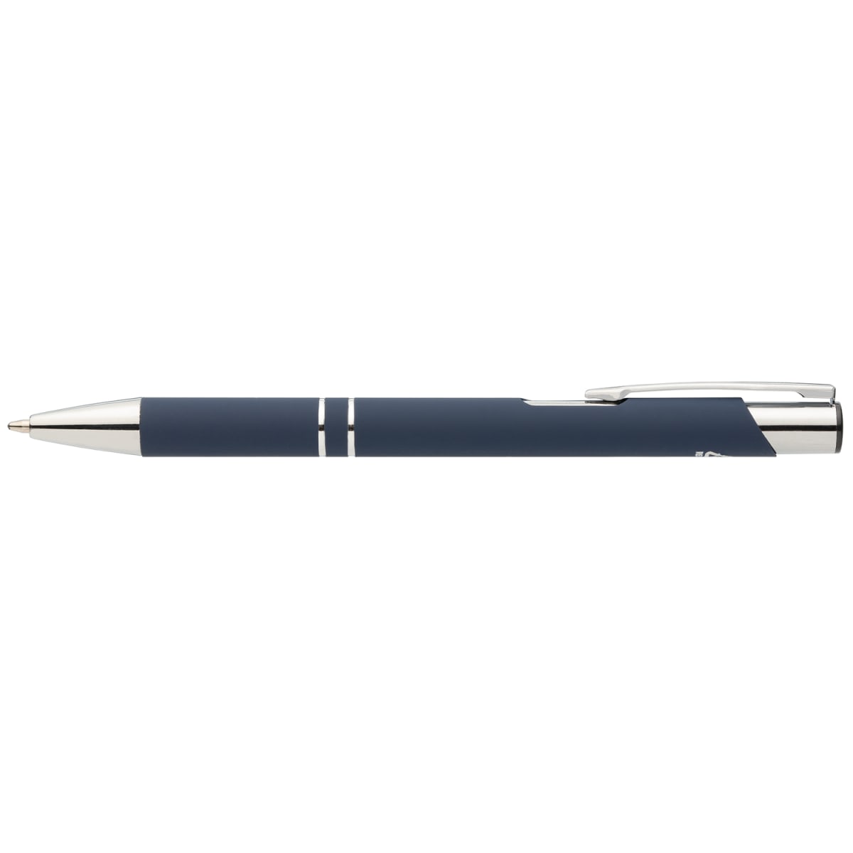 Branded Recycled Aluminium Soft-Touch Pen with Chrome Trim in Navy Blue