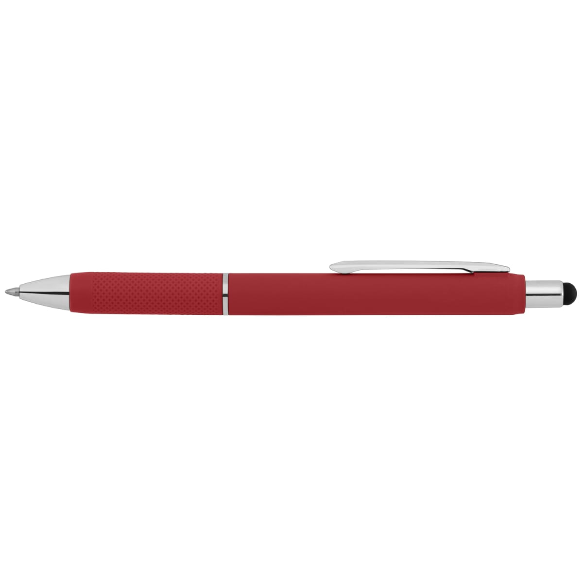 Branded Retractable Gel Pen with Stylus and Chrome Trim in Red
