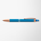 Branded Rose Gold Trim Soft-Touch Metal Pen with Diamond Grip in Light Blue