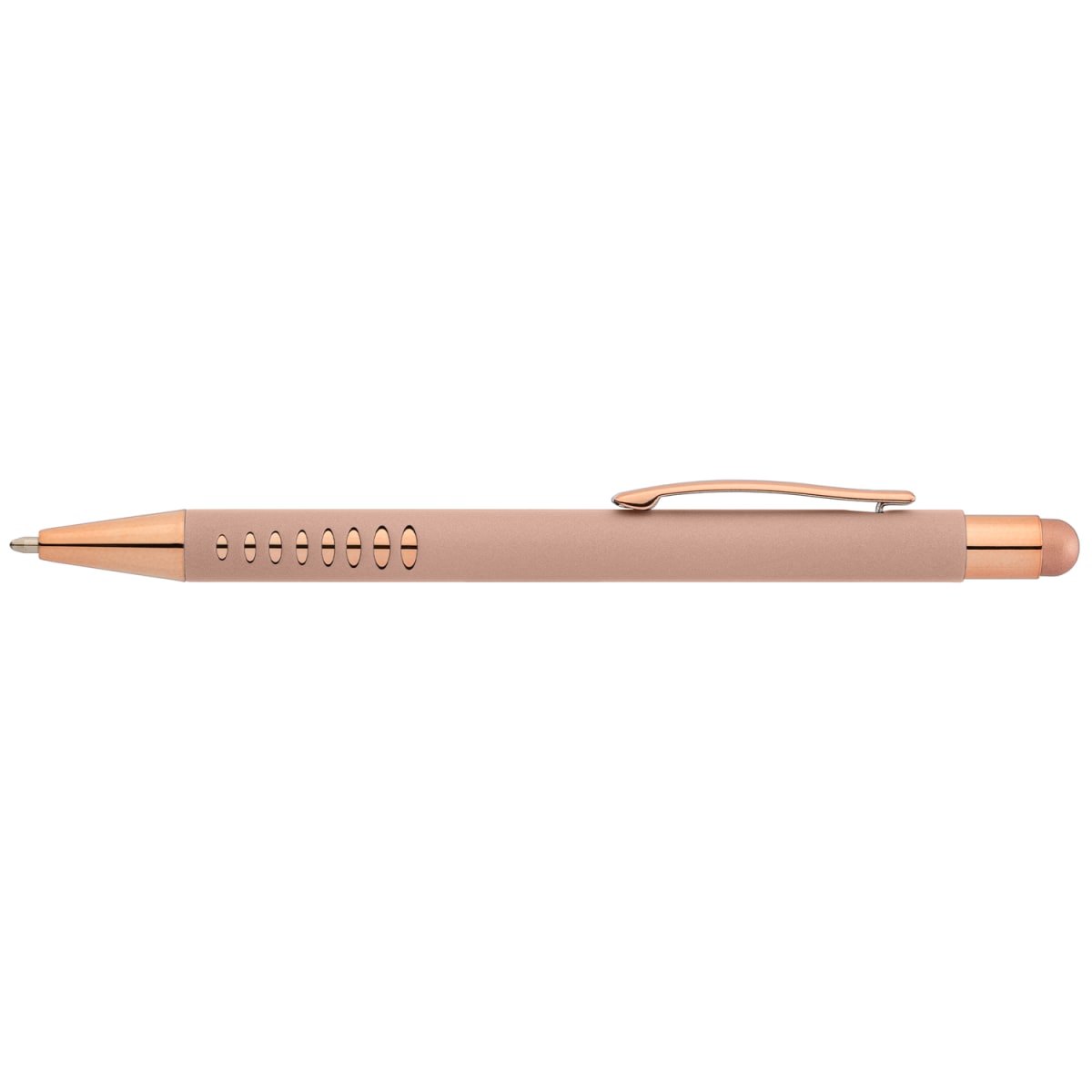 Branded Rose Gold Aluminium Stylus Pen with Cutouts in Rose Gold