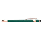 Branded Rose Gold Trim Metal Pen with Stylus in Green