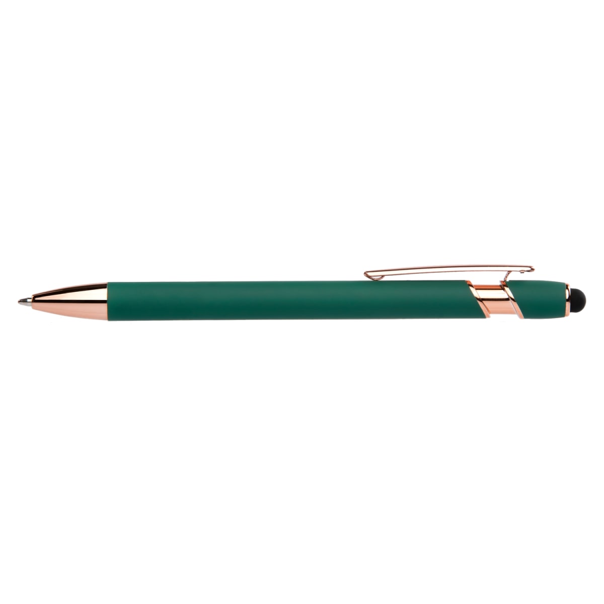 Branded Rose Gold Trim Metal Pen with Stylus in Green
