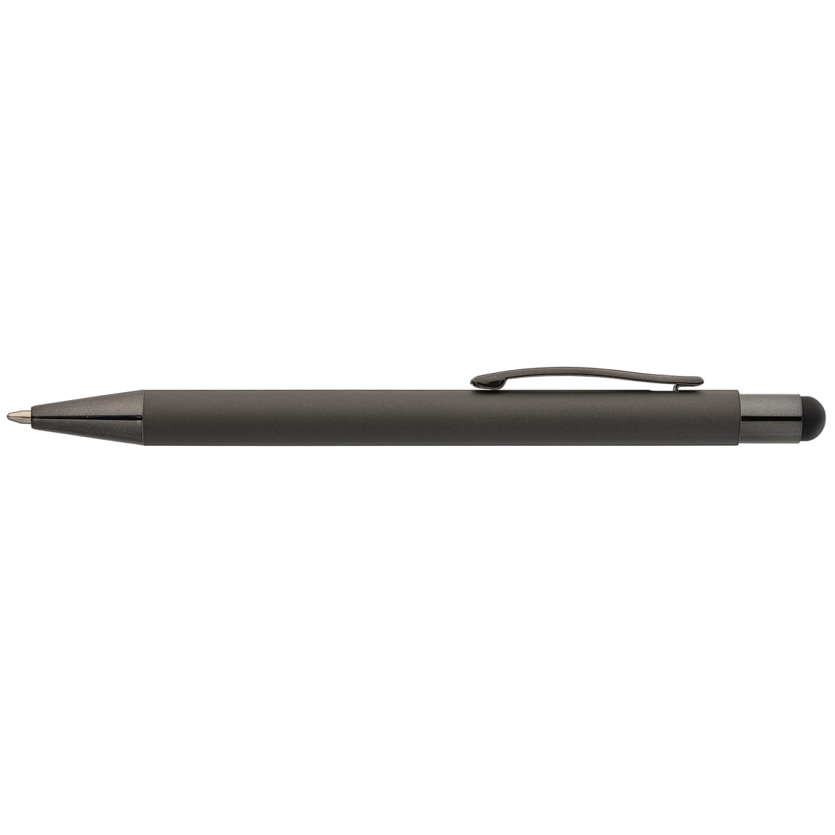 Branded Monochrome Soft-Touch Metal Pen with Stylus in Black