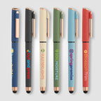 Branded Recycled Plastic Gel Pen with Stylus and Bronze Trim