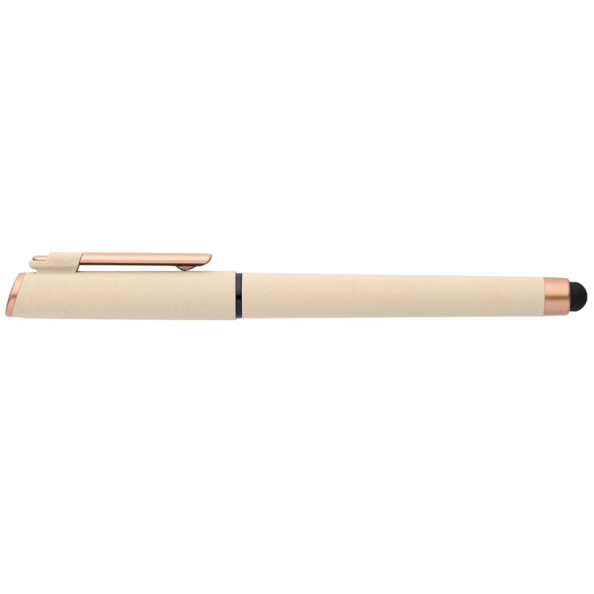 Branded Recycled Plastic Gel Pen with Stylus and Bronze Trim in Dune