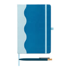 Branded Recycled Wave Pattern Journal and Pen Set in Navy Blue
