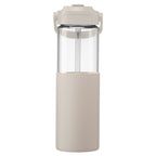 Branded 650 ml Glass Straw Bottle with Silicone Sleeve in Dune