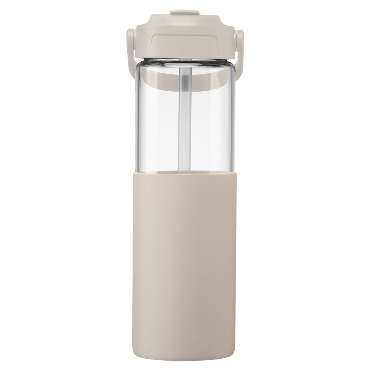 Branded 650 ml Glass Straw Bottle with Silicone Sleeve in Dune