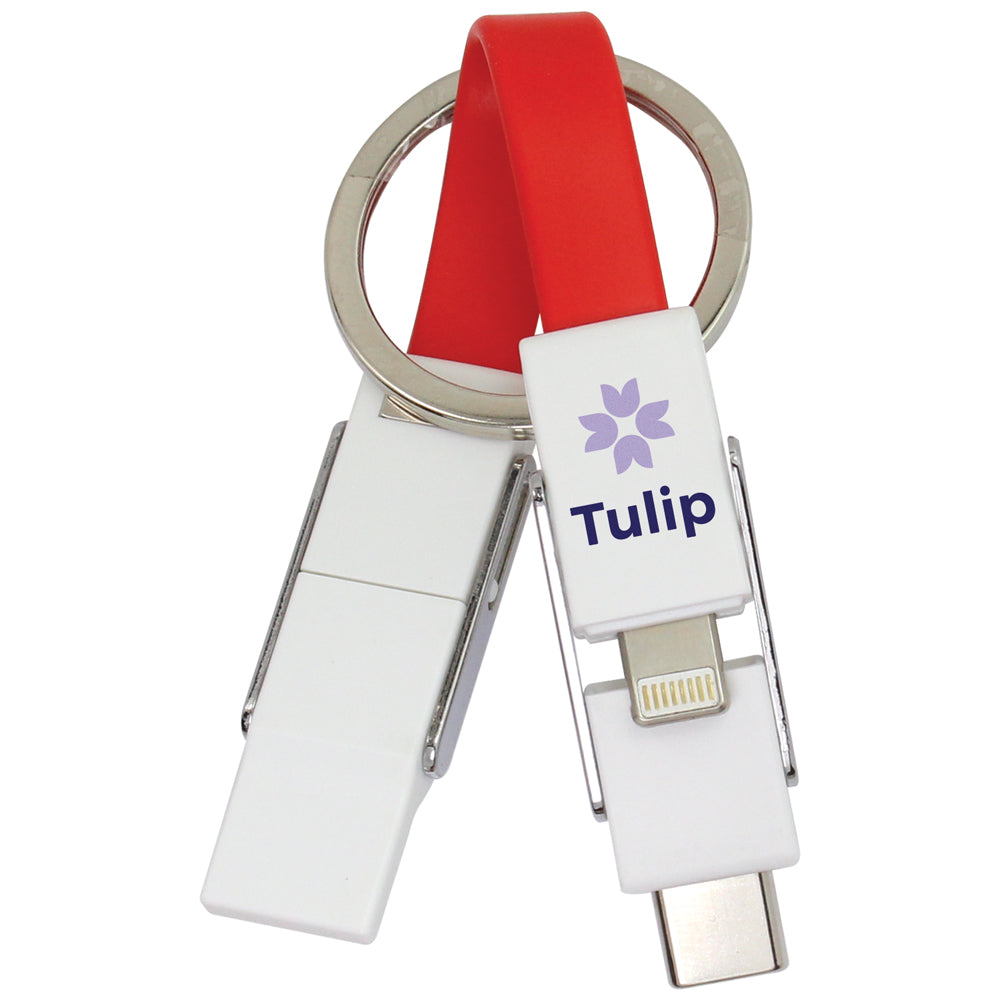 Branded Magnetic Slide USB Cable Keyring - 3-in-1
