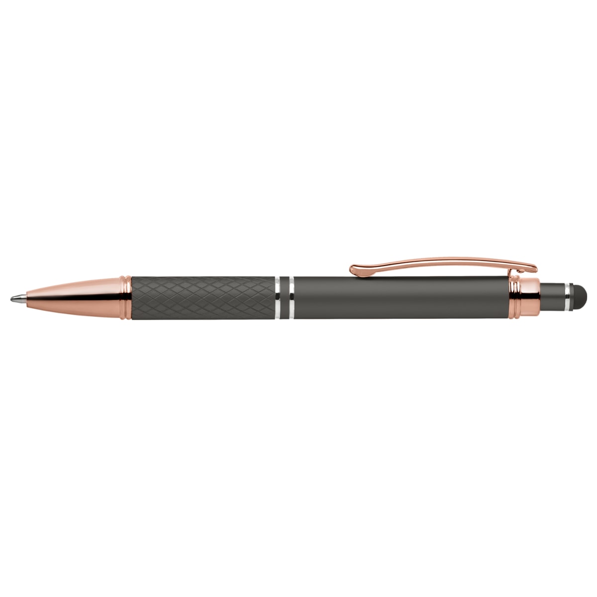 Branded Rose Gold Trim Soft-Touch Metal Pen with Diamond Grip in Taupe