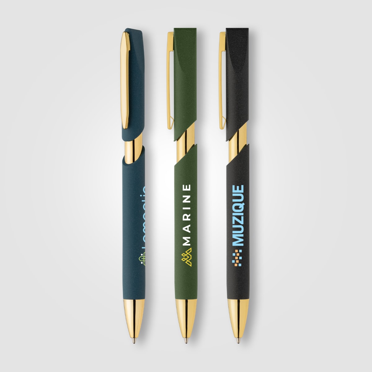 Branded Recycled Plastic Pen with Stone Finish and Gold Trim
