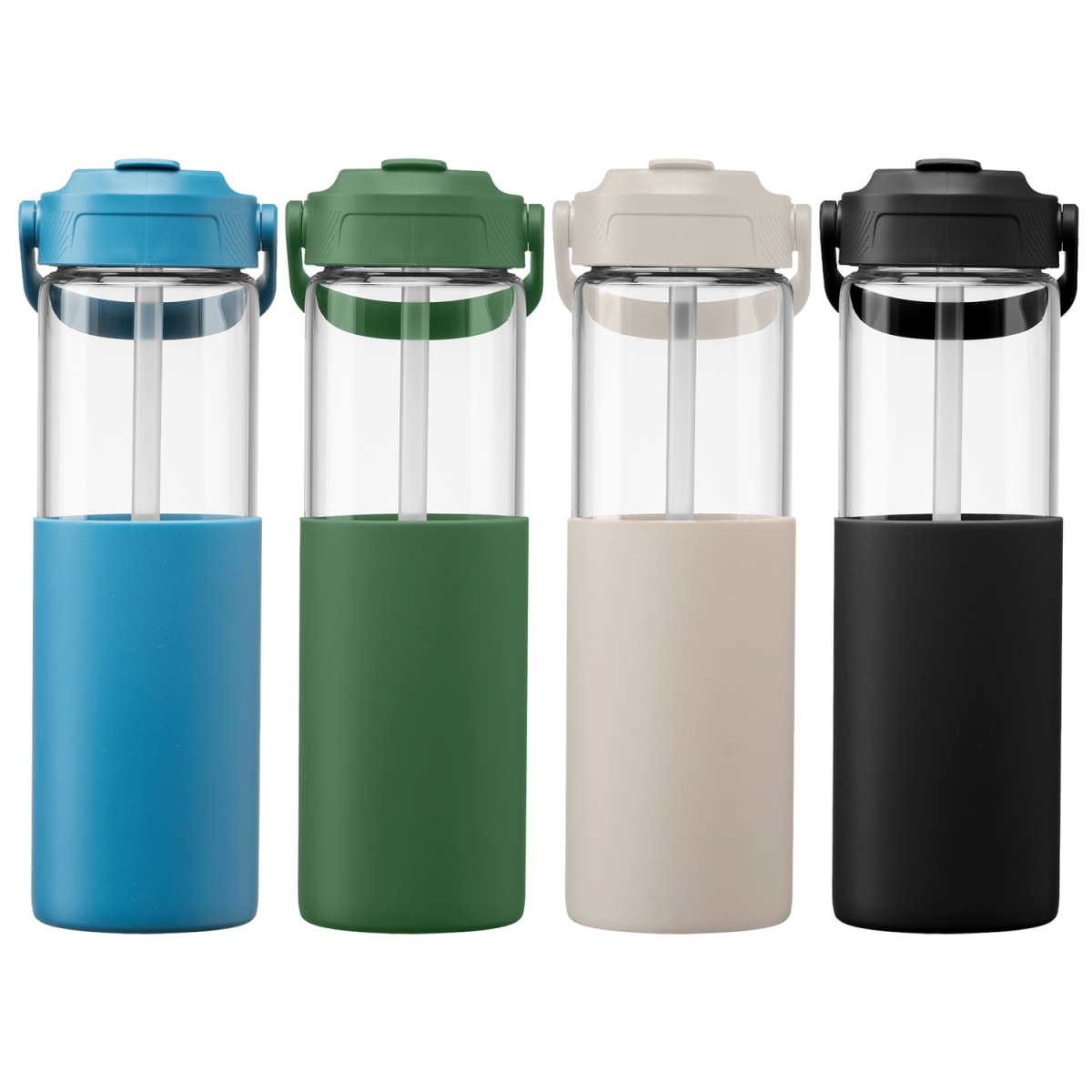 Branded 650 ml Glass Straw Bottle with Silicone Sleeve