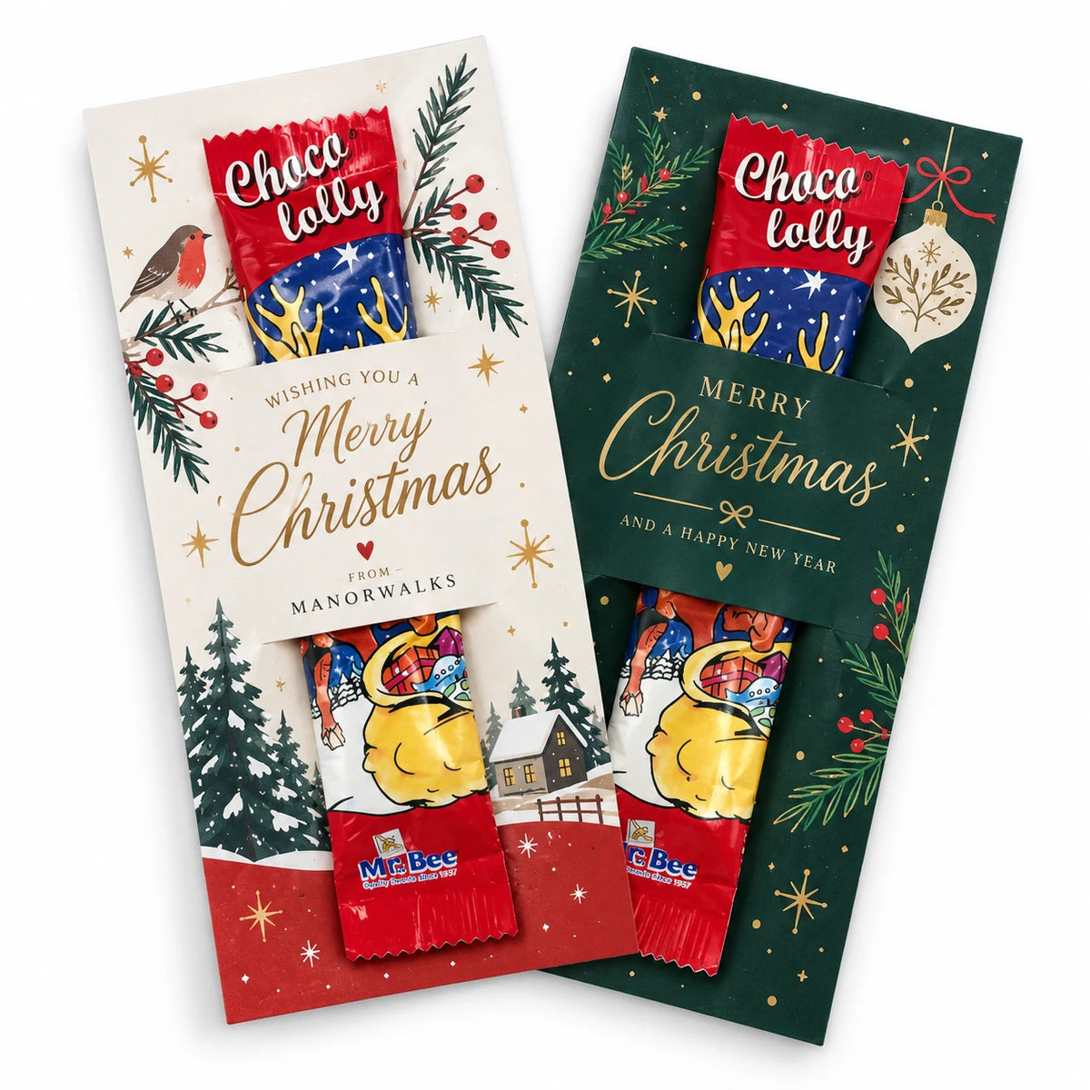 Branded Santa Lolly Card, choco lolly on a printed Christmas card