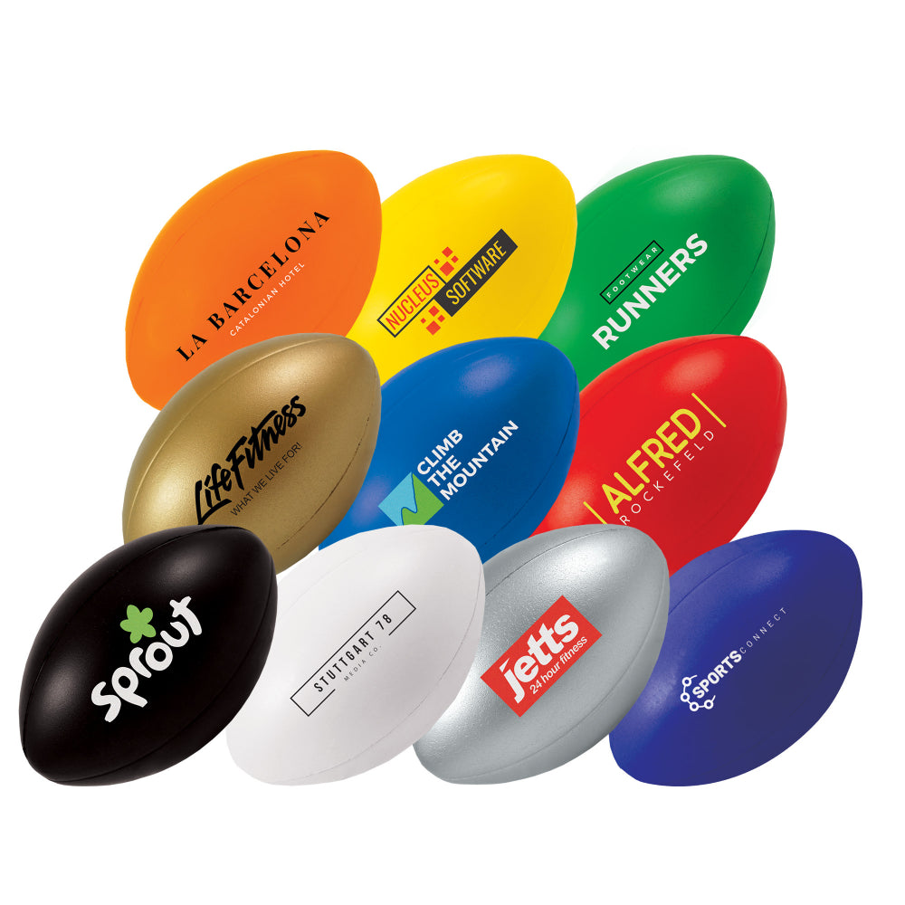 Branded Coloured Rugby Ball Stress Toy