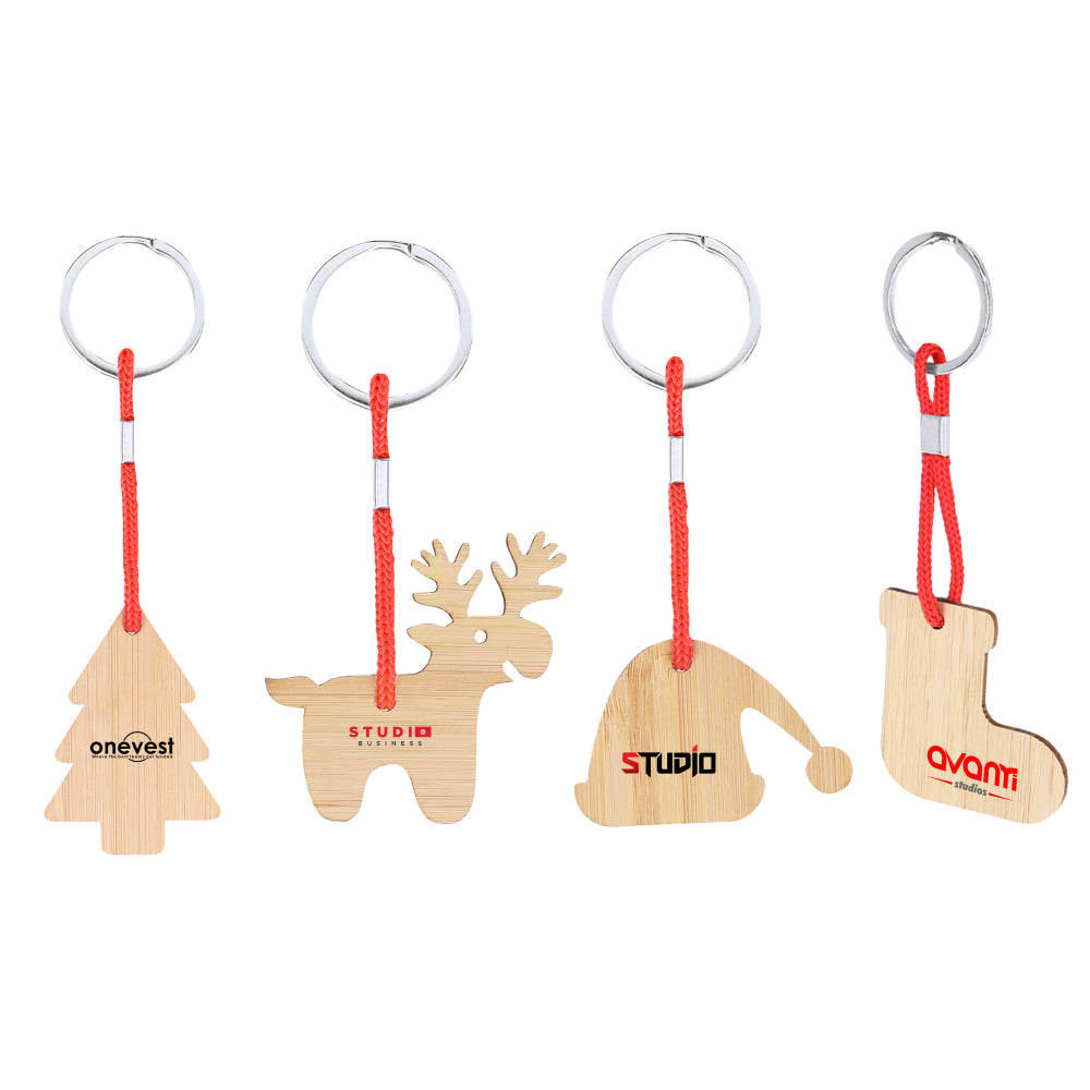 Branded Christmas Bamboo Keyrings Stress Toy