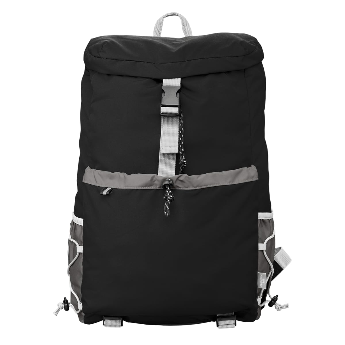 Branded Recycled Laptop Backpack with Side Pockets in Black