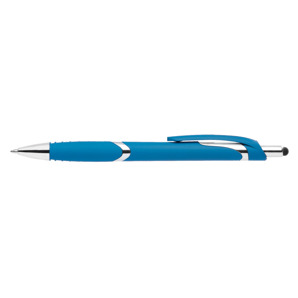 Branded Soft-Touch Click Pen with Stylus in Light Blue