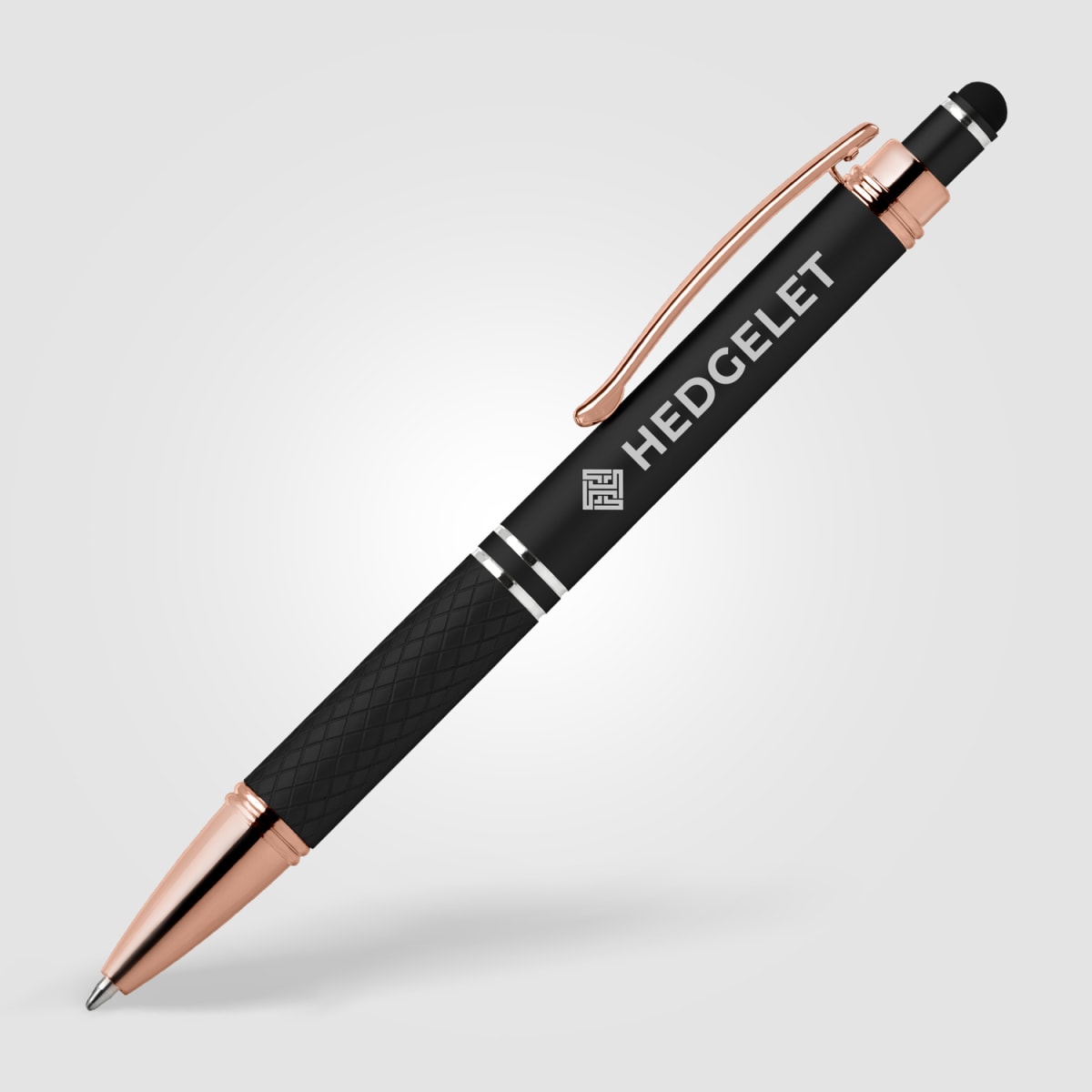 Branded Rose Gold Trim Soft-Touch Metal Pen with Diamond Grip