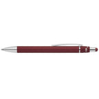 Branded Metal Spinner Pen with Chrome Trim and Stylus in Burgundy