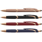 Branded Soft-Touch Plastic Pen with Rose Gold Trim and Stylus