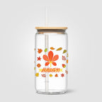 Branded 540 ml Glass Tumbler with Bamboo Lid and Straw