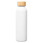 Branded Recycled Steel Water Bottle with Bamboo Lid - 590ml in White