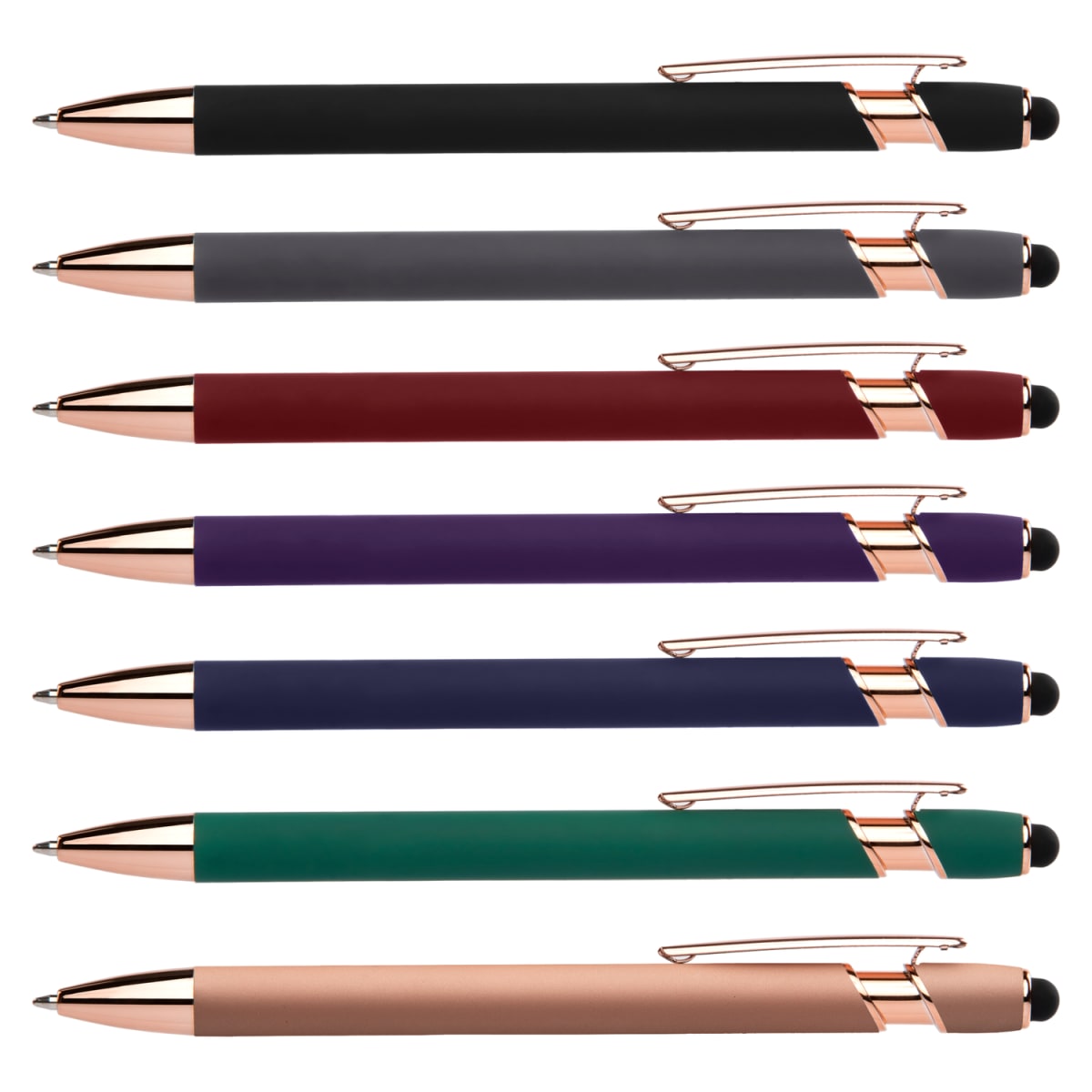 Branded Rose Gold Soft-Touch Metal Gel Pen with Stylus