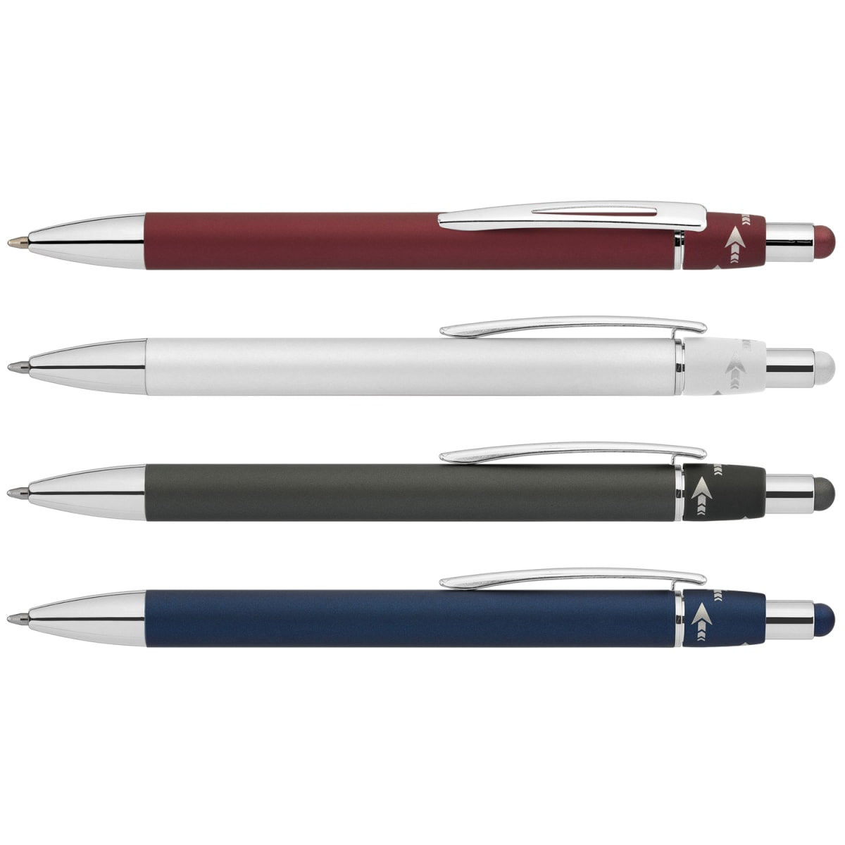 Branded Metal Spinner Pen with Chrome Trim and Stylus
