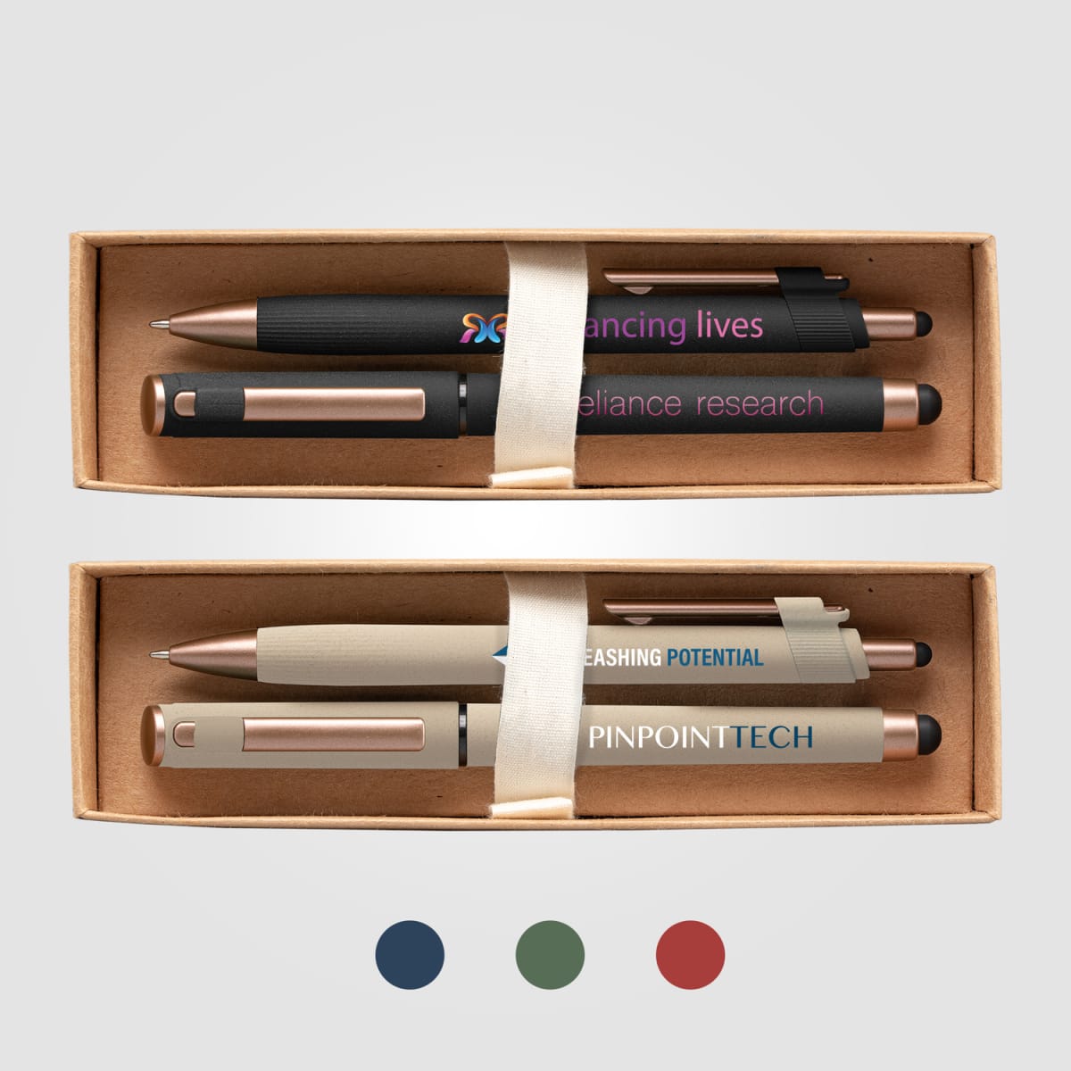 Branded Recycled Plastic Pen Gift Set with Kraft Box