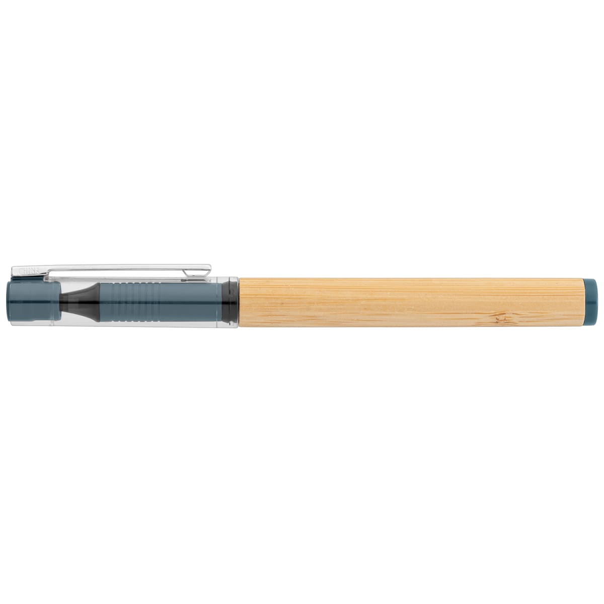 Branded Bamboo Barrel Gel Pen with rPET Cap in Marine Blue