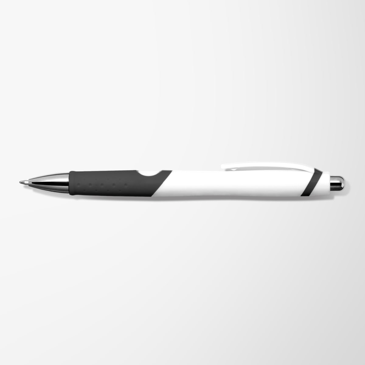 Branded Rubber Grip Retractable Pen with Chrome Nose in Black