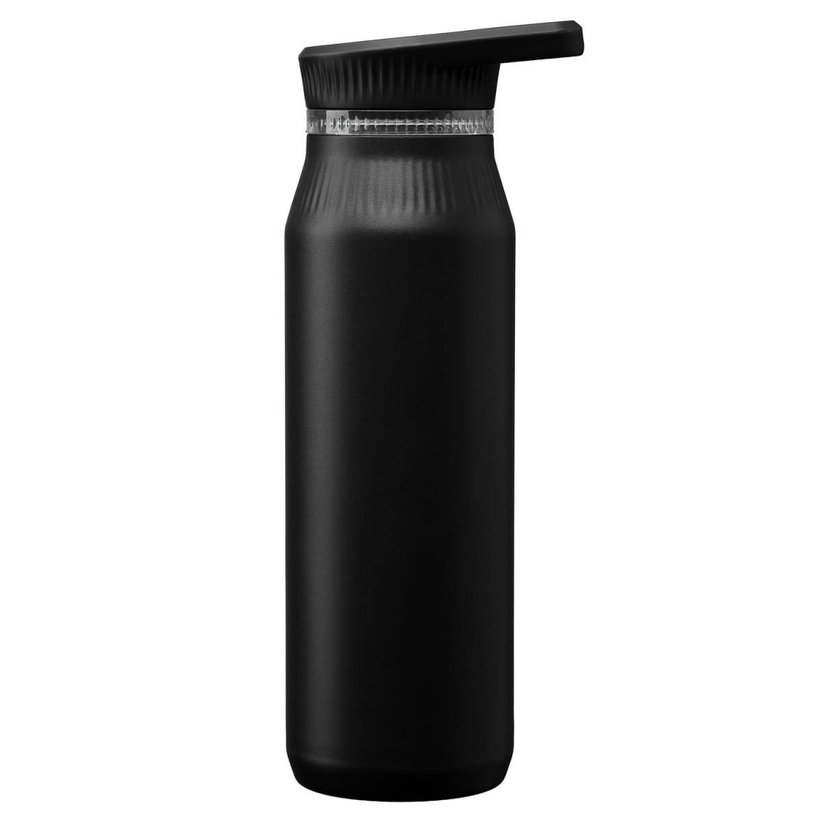 Branded Insulated Recycled Steel Bottle with Handle Lid 750 ml in Black