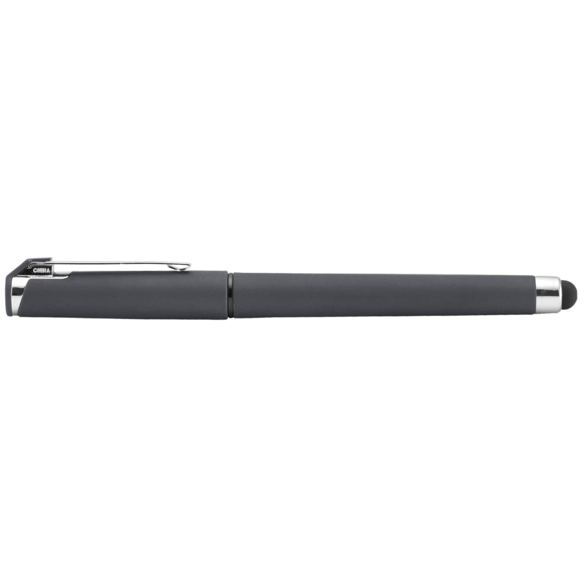 Branded Soft-Touch Gel Pen with Stylus in Gray