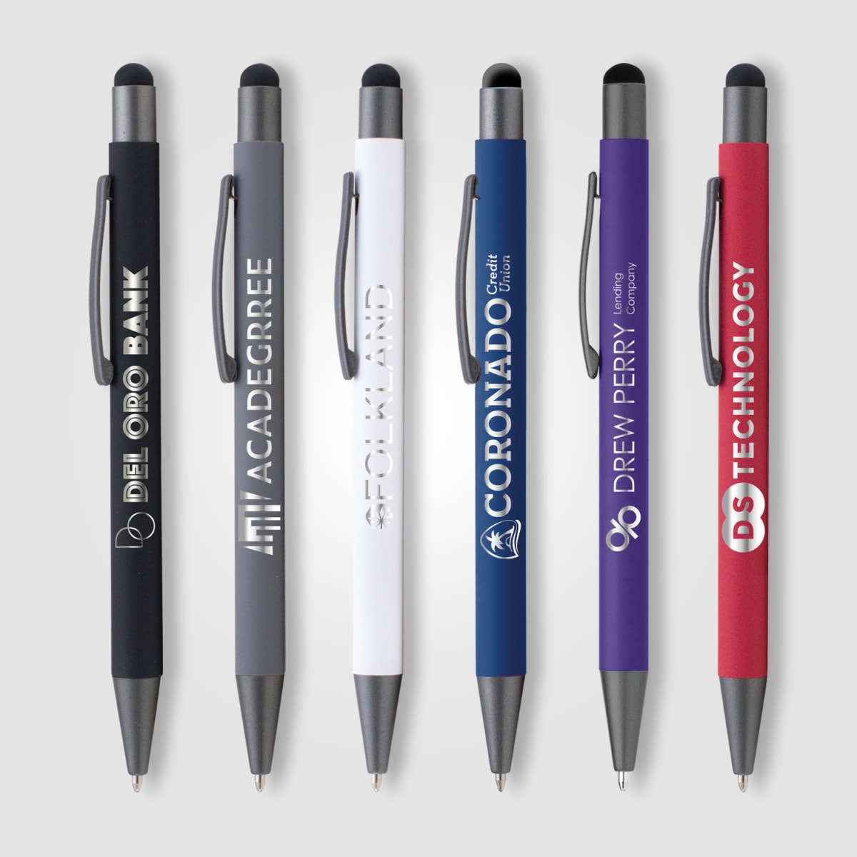 Branded Retractable Gunmetal Trim Stylus Pen