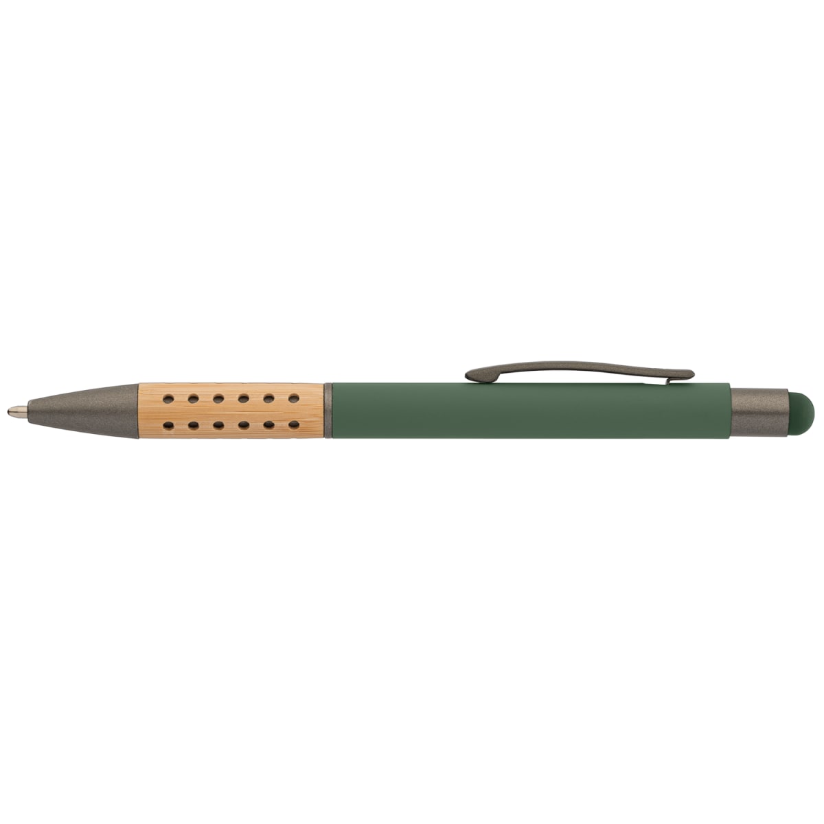 Branded Bamboo Grip Metal Pen with Stylus in Green