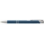 Branded Recycled Aluminium Retractable Pen with Chrome Trim in Navy Blue